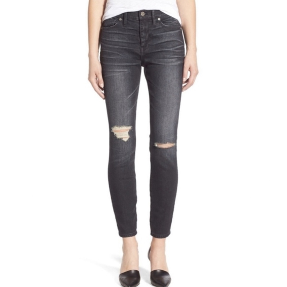 Madewell High Riser Charcoal Skinny Distressed Stretch Jeans Women's 27 E1565